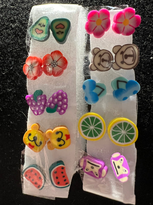 KIDS FUN EARRINGS, PLASTIC BACKING FOR COMFORT