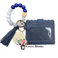 Wallet/Wristlet with Solid Navy Cardholder and a Silicone White and Navy Wristlet with Wooden Accent Bead