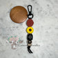 Daisy Silicone Bead Keychain with Leaf Silicone, and Black Silicone  Beads with Wooden Disc