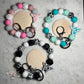 COW HEAD AND PRINT SILICONE BEADED STRETCH WRISTLET WITH WOODEN DISC