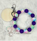 Celestial Galaxy Star Themed Colorful Silicone Stretch Wristlet Bracelet Keychain with Wooden Disc