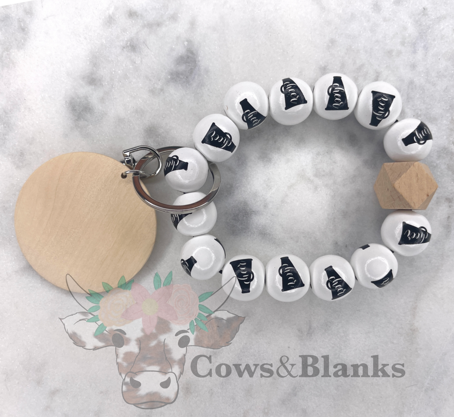Sports: Cheer Beads and Wooden Wristlet Bracelet Keychain