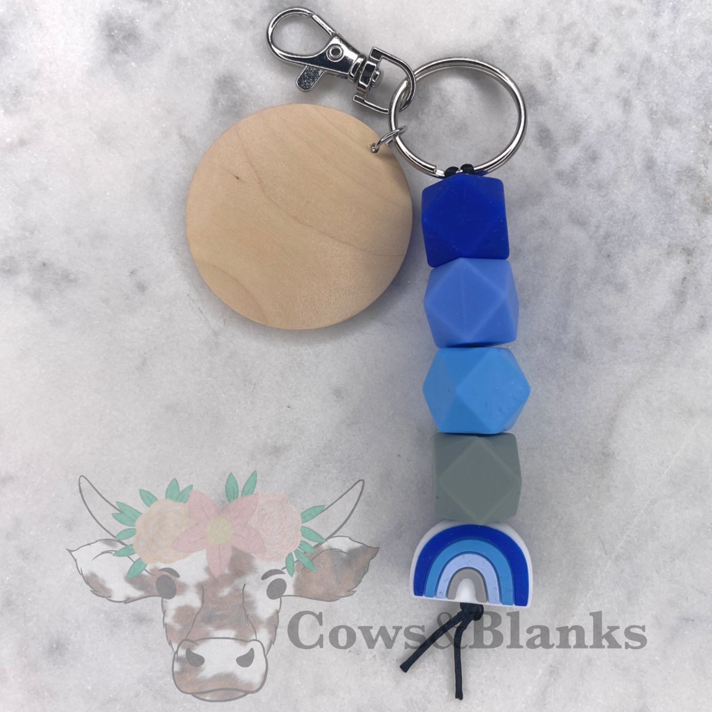Rainbow Silicone Keychain with Wooden Disc