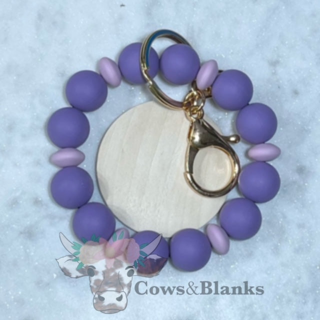 ALEXANDRA SILICONE BEADED STRETCH WRISTLET BRACELET KEYCHAIN  WITH WOODEN DISC