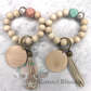 Gold Leopard Wooden Beaded Wristlet Bracelet Keychain