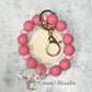ALEXANDRA SILICONE BEADED STRETCH WRISTLET BRACELET KEYCHAIN  WITH WOODEN DISC