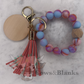 Marbled Ombre Silicone Stretch Wristlet Bracelet Keychain with Wooden Disc and Tassel