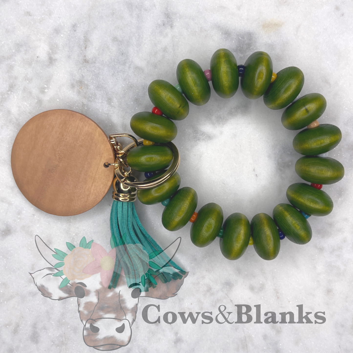 ABACUS COLORED BEADS WOODEN WRISTLET BRACELET KEYCHAIN  WITH WOODEN  DISC AND TASSEL