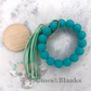 Solid Colored Silicone Wristlet Bracelet Keychain with Wooden Disc and Tassel