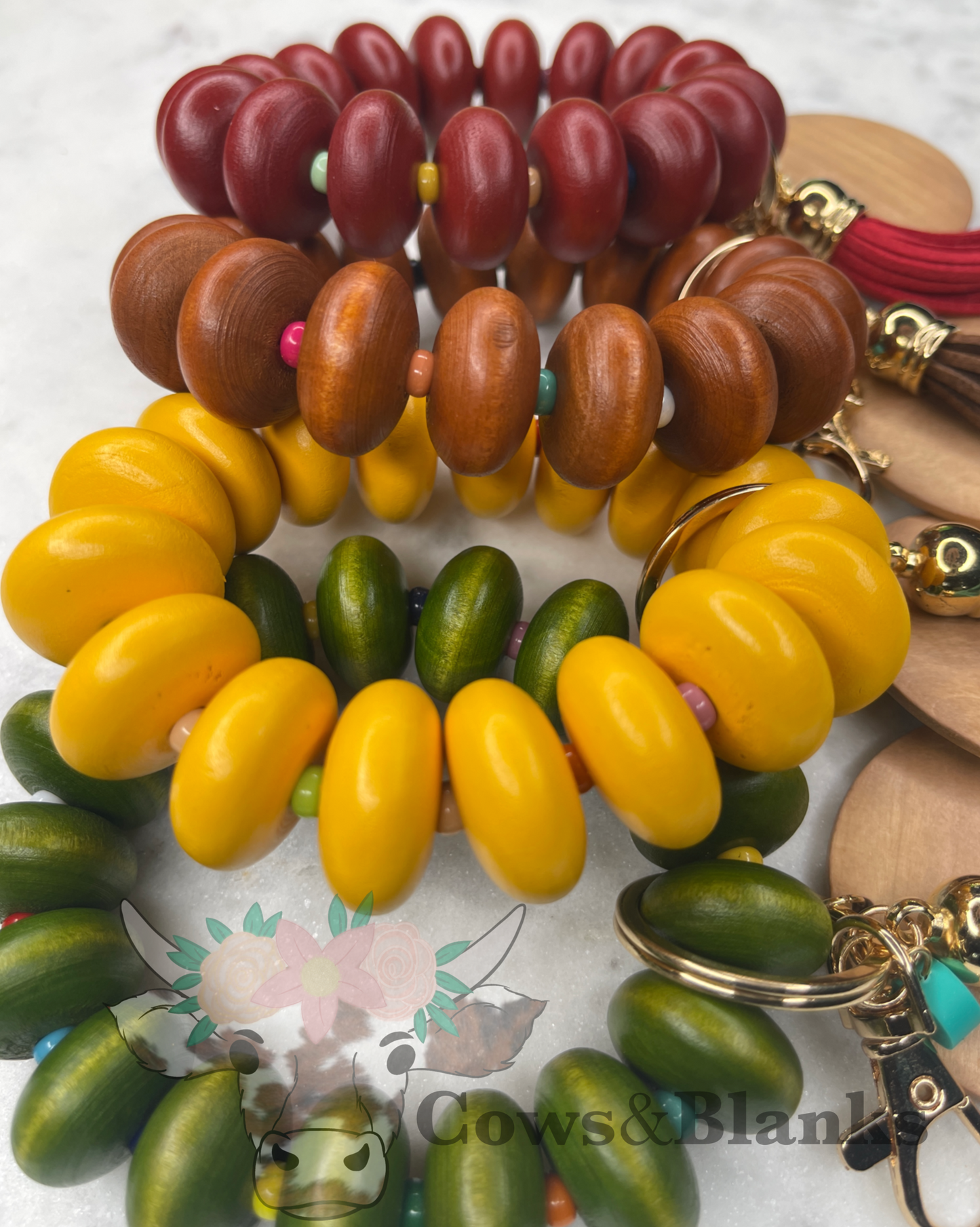 ABACUS COLORED BEADS WOODEN WRISTLET BRACELET KEYCHAIN  WITH WOODEN  DISC AND TASSEL