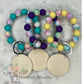 Celestial Galaxy Star Themed Colorful Silicone Stretch Wristlet Bracelet Keychain with Wooden Disc