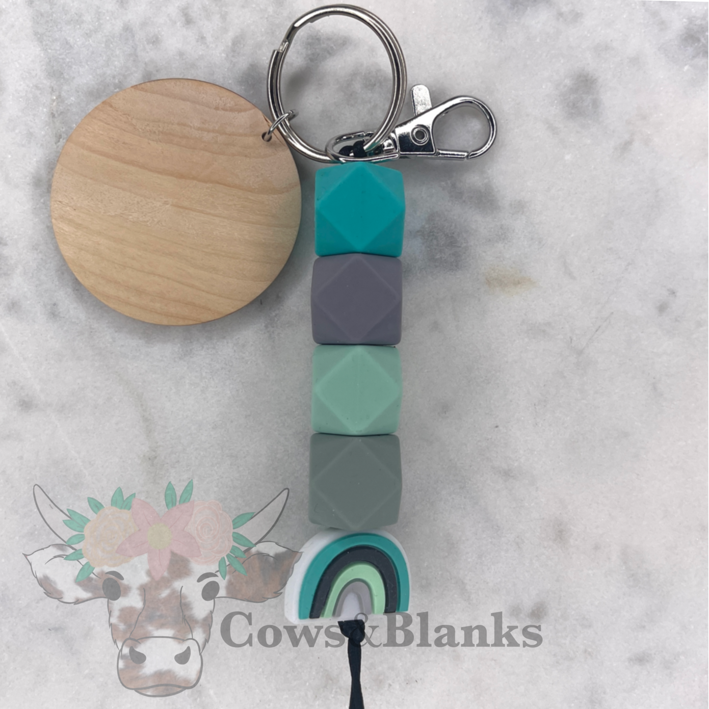 Rainbow Silicone Keychain with Wooden Disc