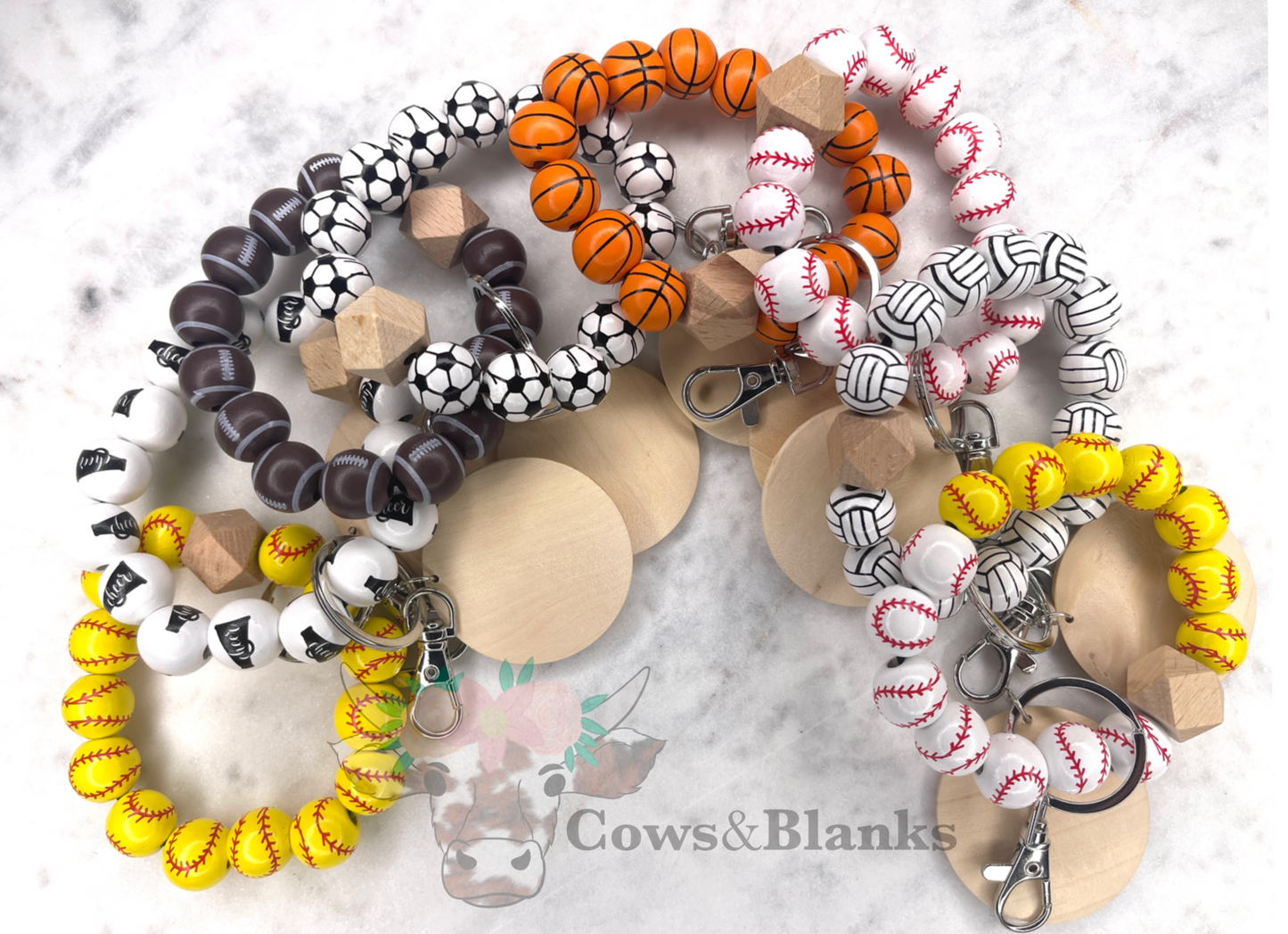 Sports: Football Wooden Wristlet Bracelet Keychain
